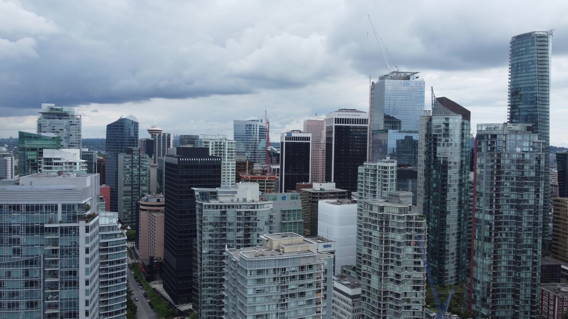 Aerial view of downtown Vancouver’s business district on an overcast day